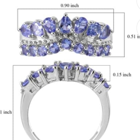 Tanzanite Double Row Chevron Band In Platinum Over Sterling 1.65 Ctw Sz 6 New - Picture 4 of 9